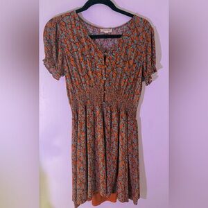 Chic Orange and Blue Midi Dress